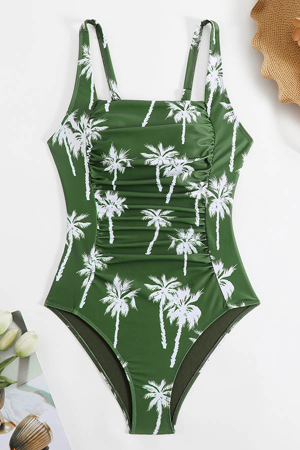 Clearance | Square Neck Floral Print Modest One Piece Swimsuit