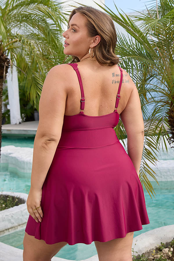 Asoul Women's Tummy Control Swimdress V Neck Scalloped Plus Size Swimdress