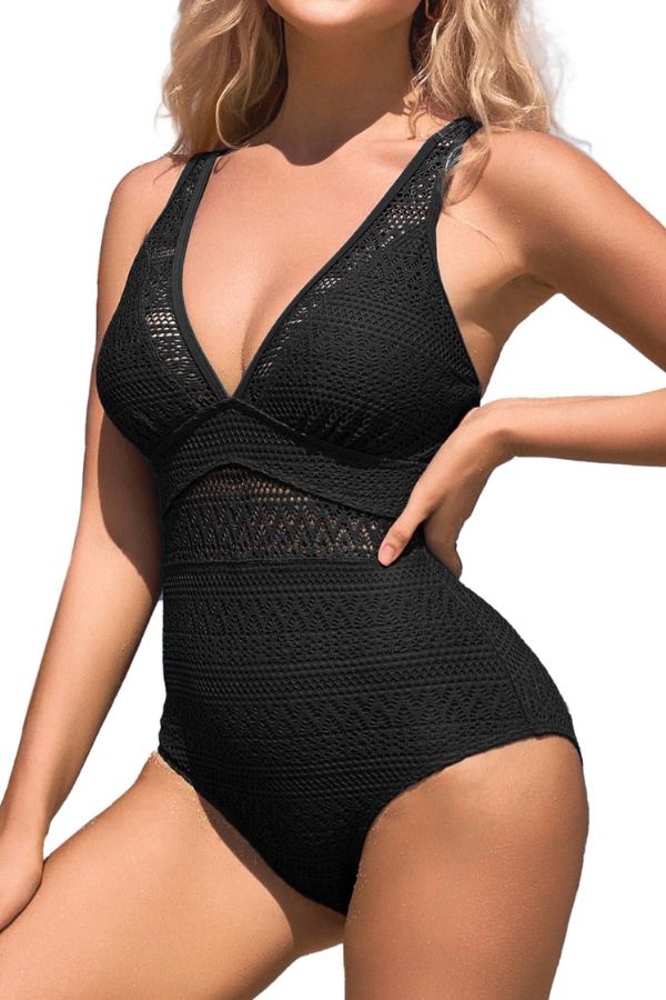 Crochet V Neck Hollow One Piece Swimsuit