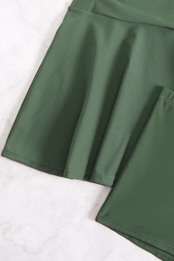 Clearance | Square Neck Crisscross Side Split Ruched Tummy Control Swimdress Built-in Briefs