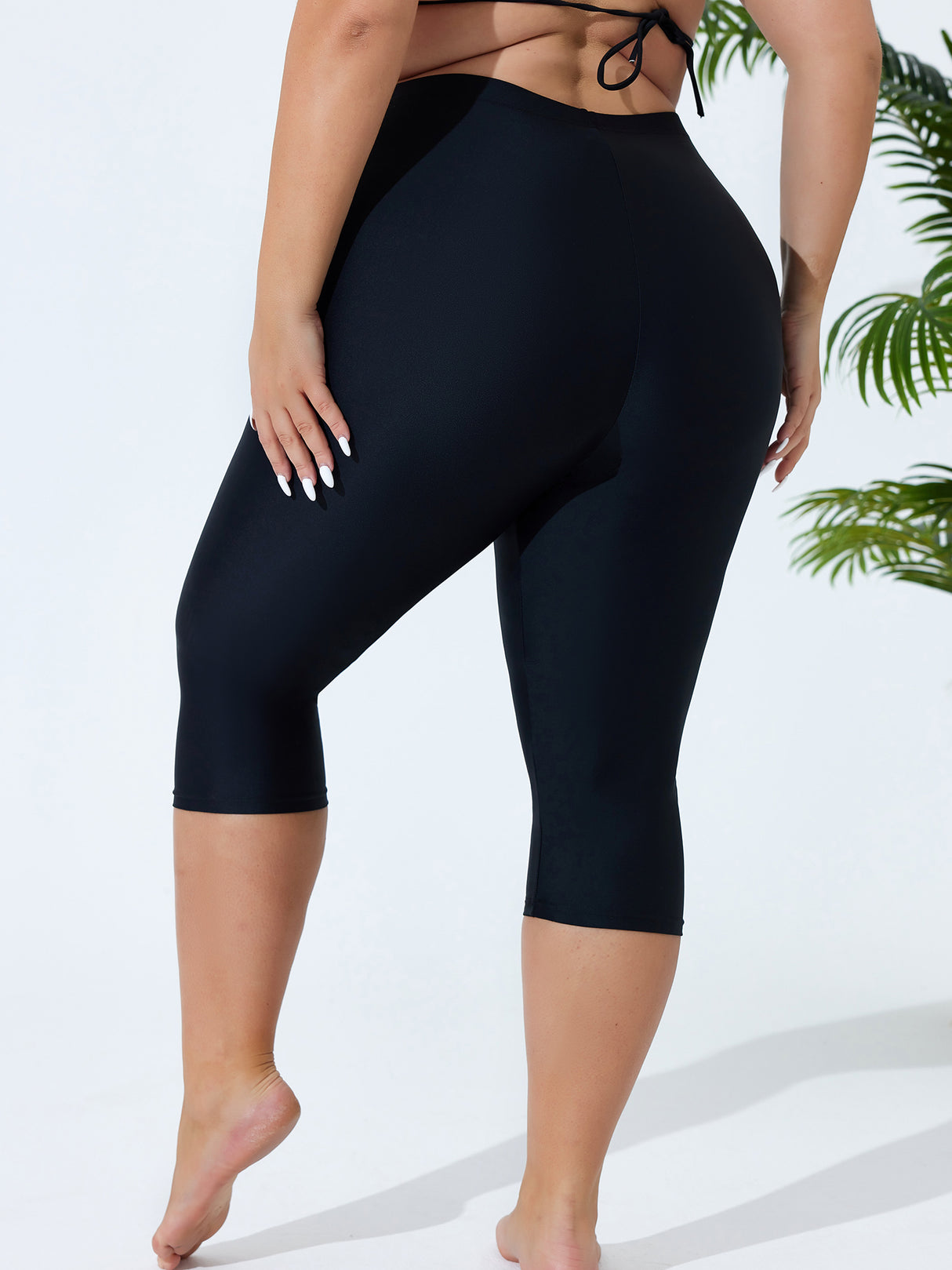 Charmo Plus Size Swim Bottoms for Womens High Waisted Swim Capris Long Swim Shorts