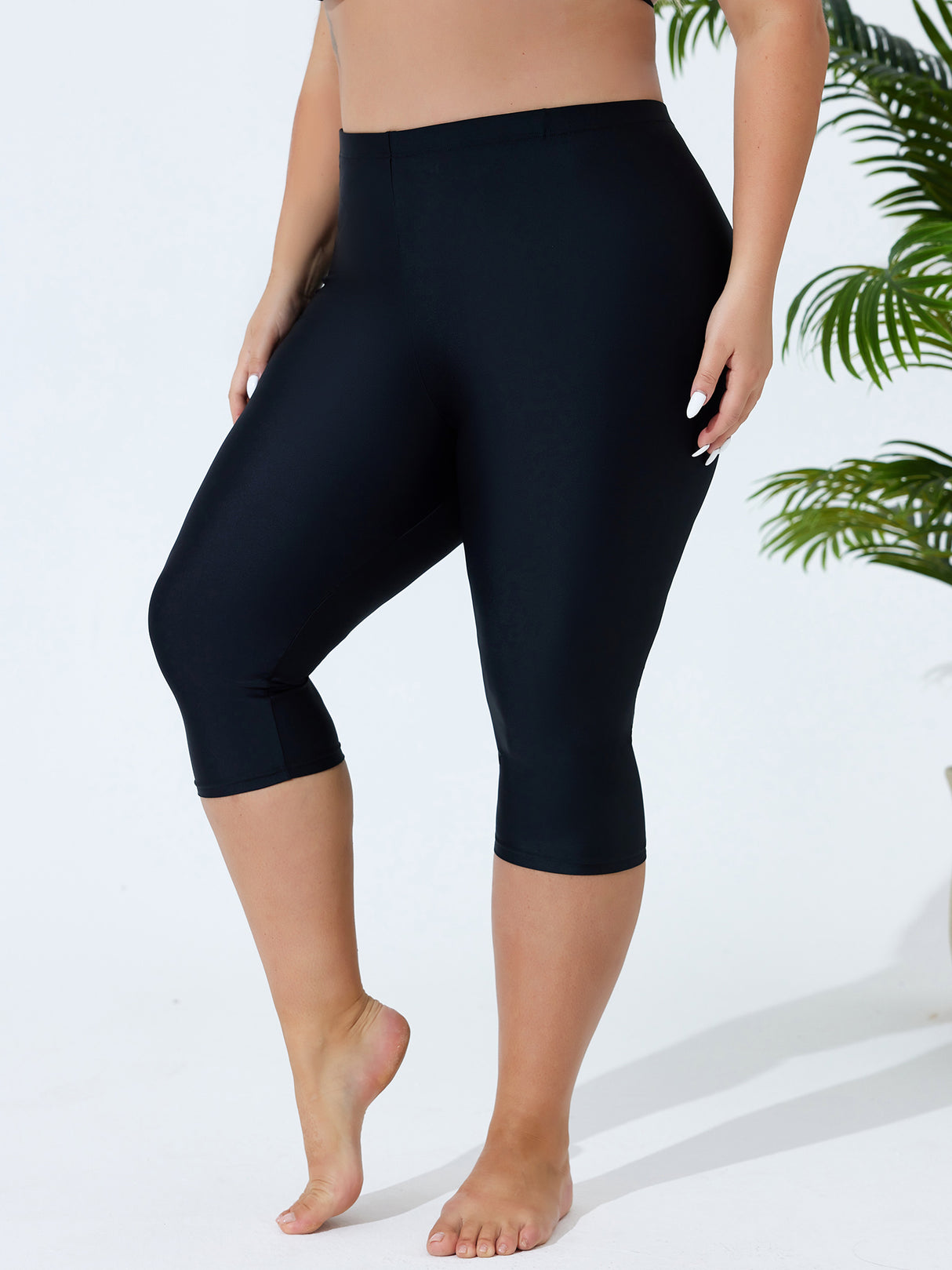 Charmo Plus Size Swim Bottoms for Womens High Waisted Swim Capris Long Swim Shorts