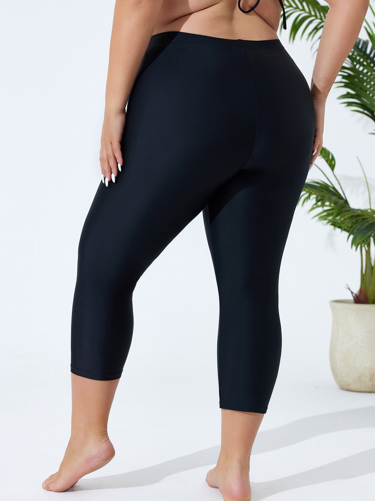 Charmo Plus Size Swim Bottoms for Womens High Waisted Swim Capris Long Swim Shorts