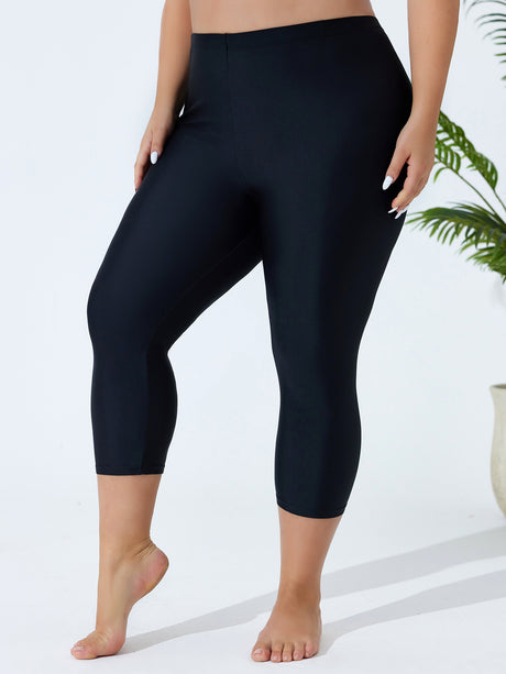 Charmo Plus Size Swim Bottoms for Womens High Waisted Swim Capris Long Swim Shorts