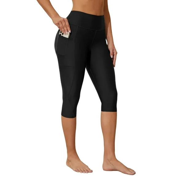Sociala Women's High Waisted Swim Bottoms Capris Legging Sport Swimming Pants UPF 50+