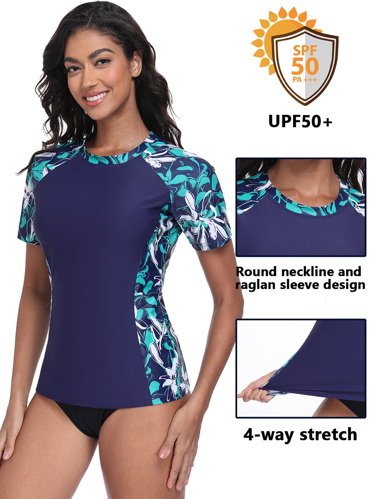 Charmo Short Sleeve Swimsuit Tops for Womens Sun Protection UPF 50+ Rash Guard Quick Dry Swim Shirts
