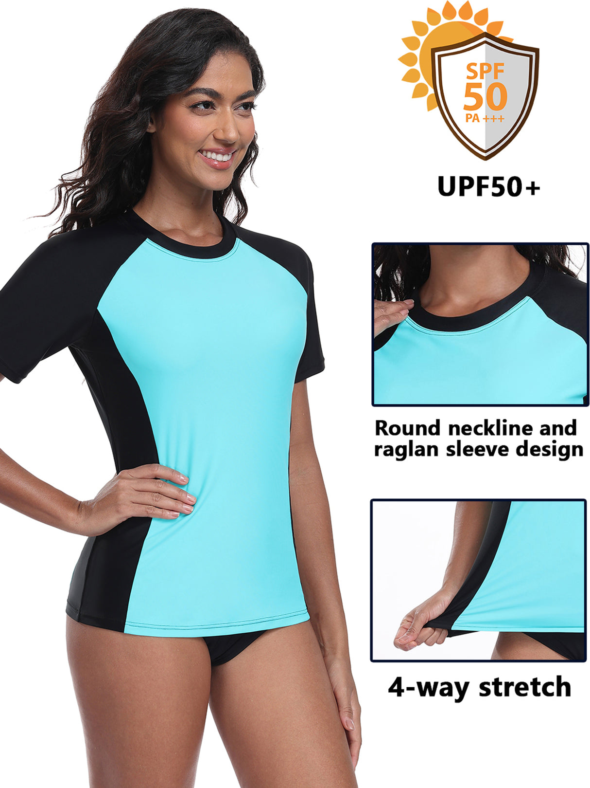 Charmo Short Sleeve Swimsuit Tops for Womens Sun Protection UPF 50+ Rash Guard Quick Dry Swim Shirts