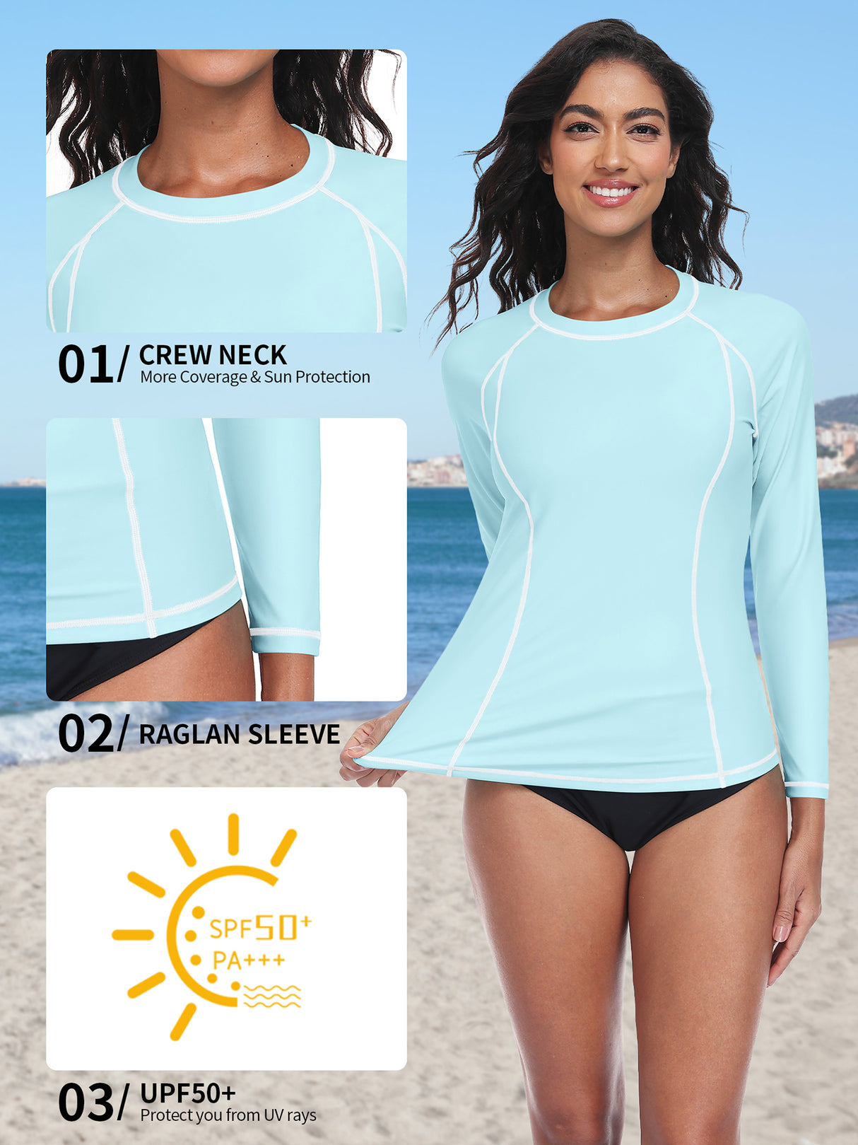 Charmo Women's Long Sleeve Swimsuit Tops Sun Protection UPF 50+ Rash Guards Hiking Runing Athletic Swim Shirts