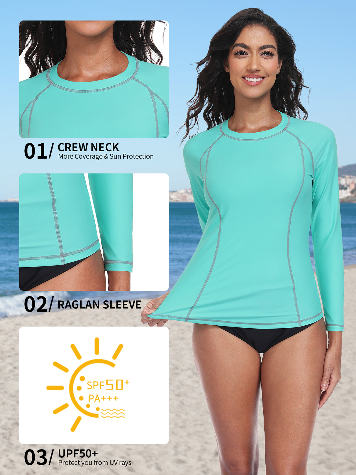 Charmo Women's Long Sleeve Swimsuit Tops Sun Protection UPF 50+ Rash Guards Hiking Runing Athletic Swim Shirts