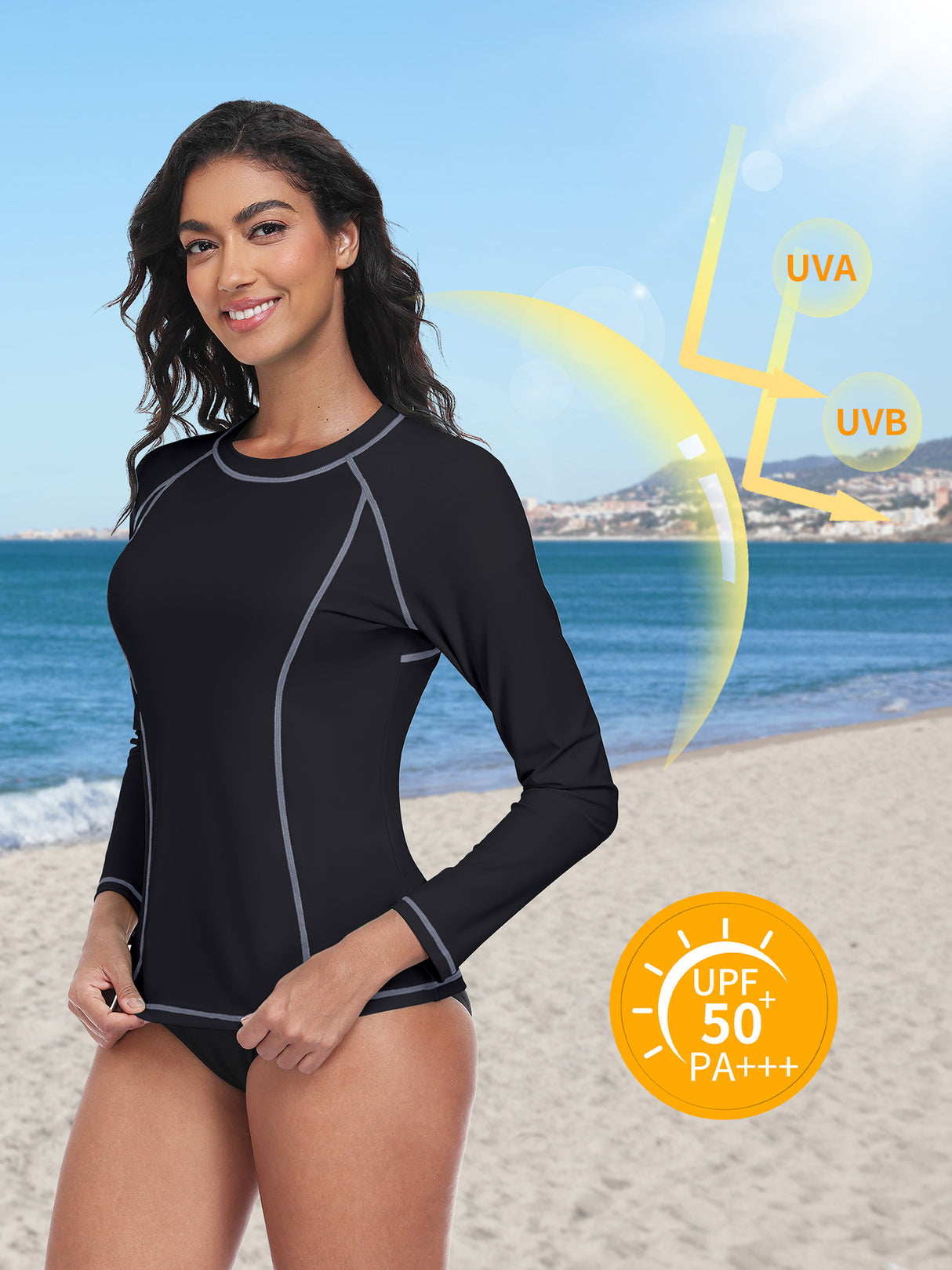 Charmo Women's Long Sleeve Swimsuit Tops Sun Protection UPF 50+ Rash Guards Hiking Runing Athletic Swim Shirts