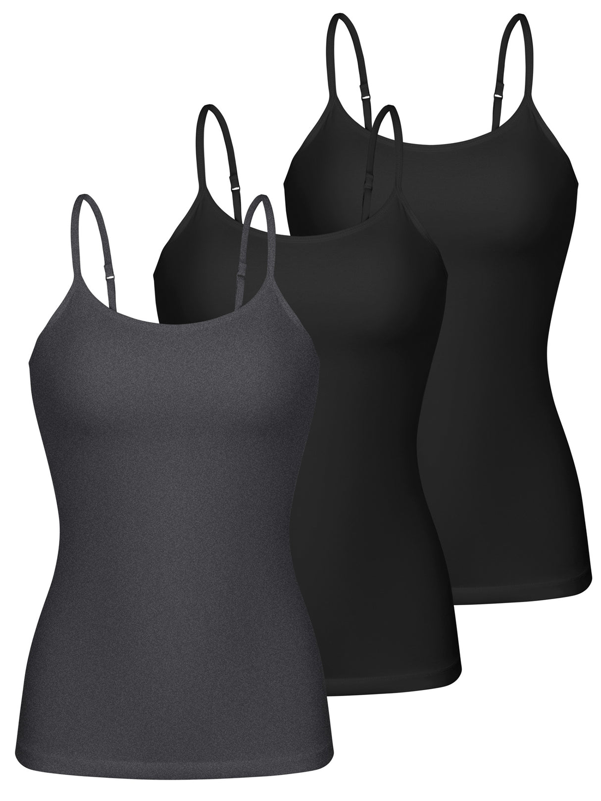 Charmo Womens 3-packs Cotton Scoop Neck Tank Tops Adjustable Spaghetti Strap Undershirts with Shelf Bra