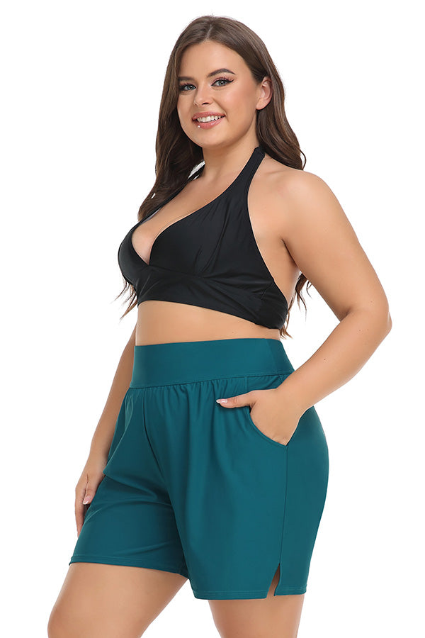 Charmo Plus Size High Waist Black Swim Shorts