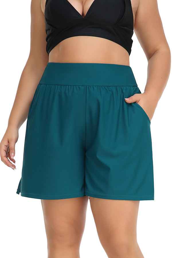 Charmo Plus Size High Waist Black Swim Shorts
