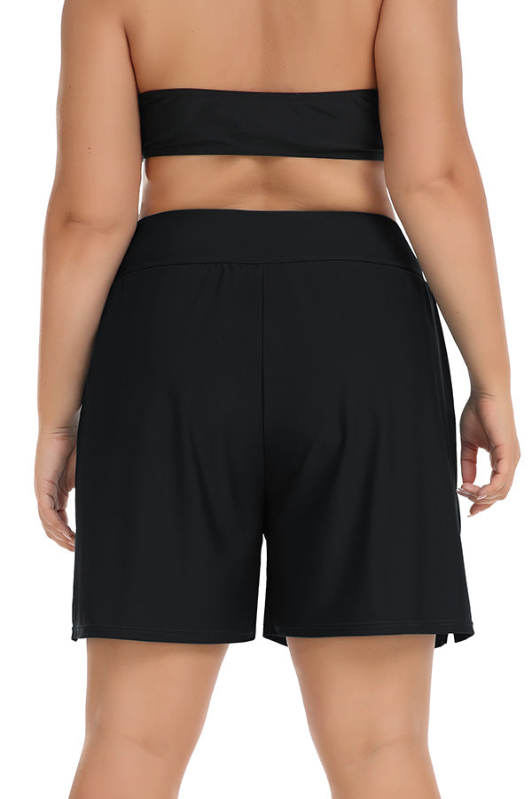 Charmo Plus Size High Waist Black Swim Shorts
