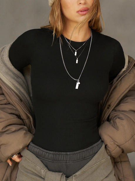 Charmo Women's Mock Turtle Neck Slim Fit Half Elbow Short 3/4 Short Long Sleeve T Shirts Tight Tops Tee