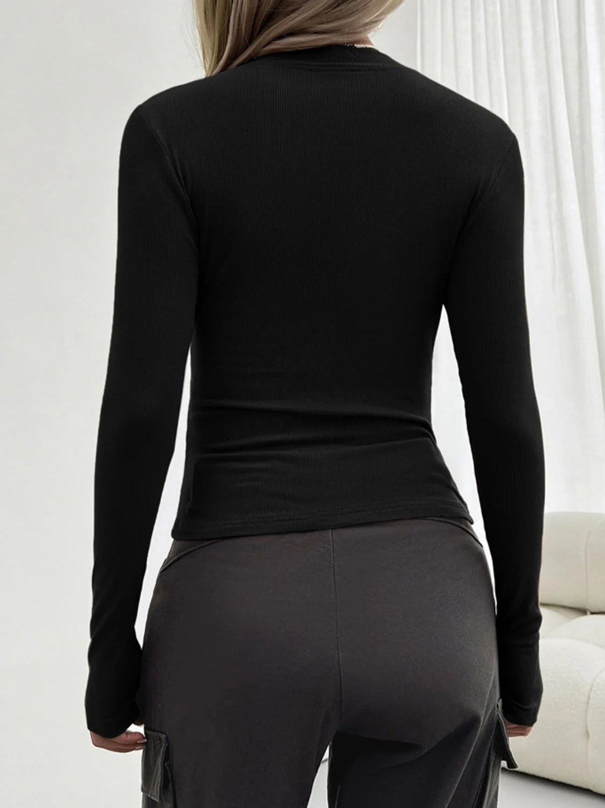 Charmo Women's Mock Turtle Neck Slim Fit Half Elbow Short 3/4 Short Long Sleeve T Shirts Tight Tops Tee