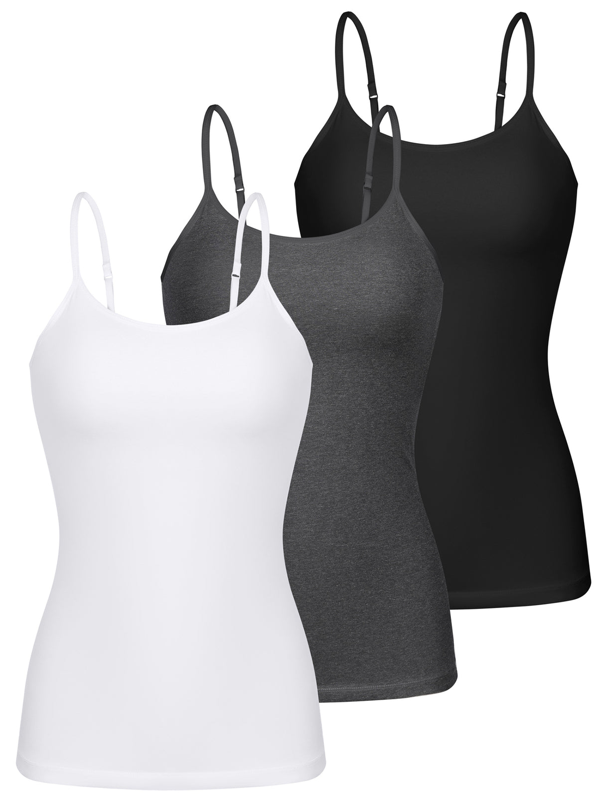 Charmo Womens 3-packs Cotton Scoop Neck Tank Tops Adjustable Spaghetti Strap Undershirts with Shelf Bra
