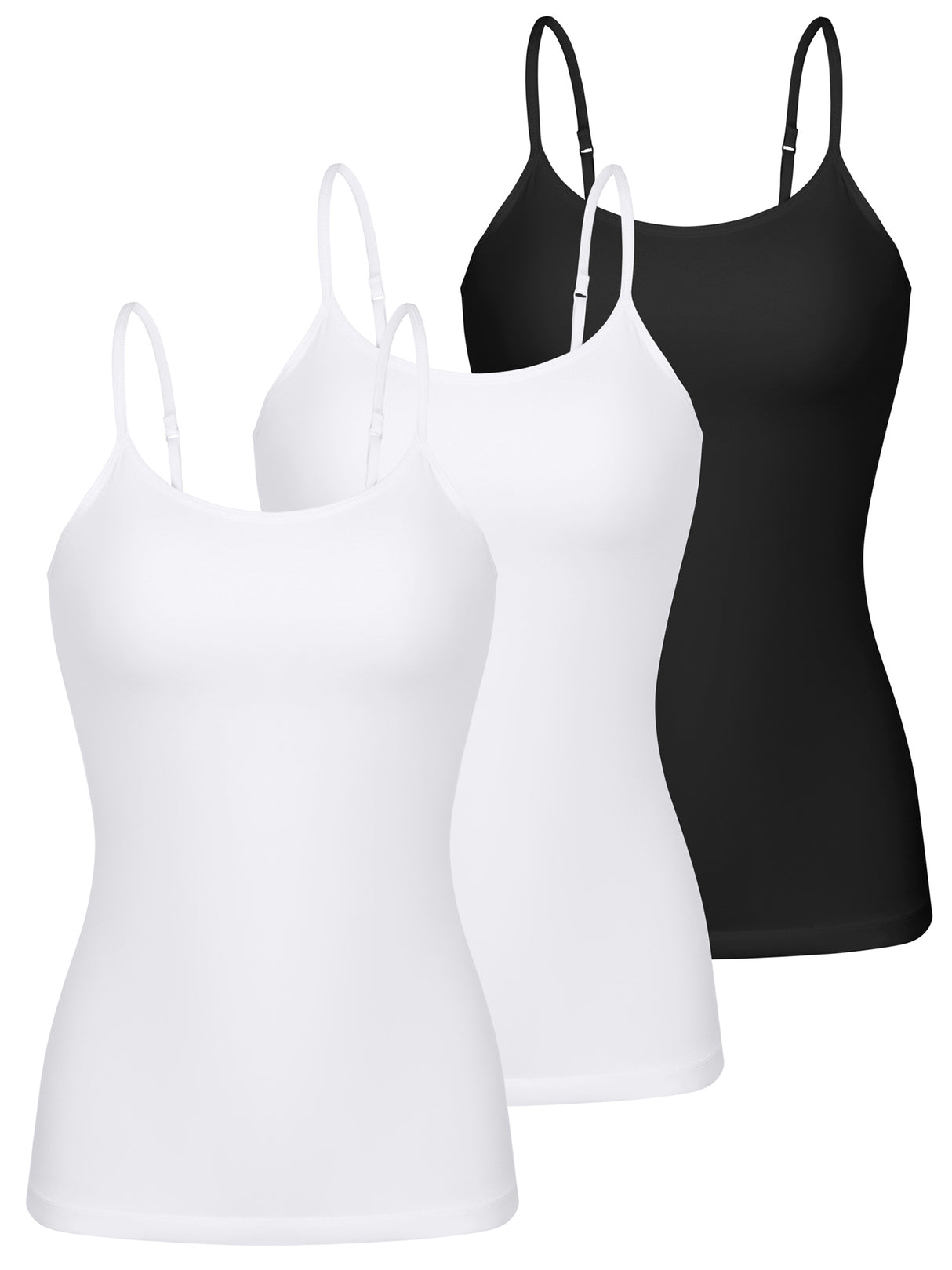 Charmo Womens 3-packs Cotton Scoop Neck Tank Tops Adjustable Spaghetti Strap Undershirts with Shelf Bra
