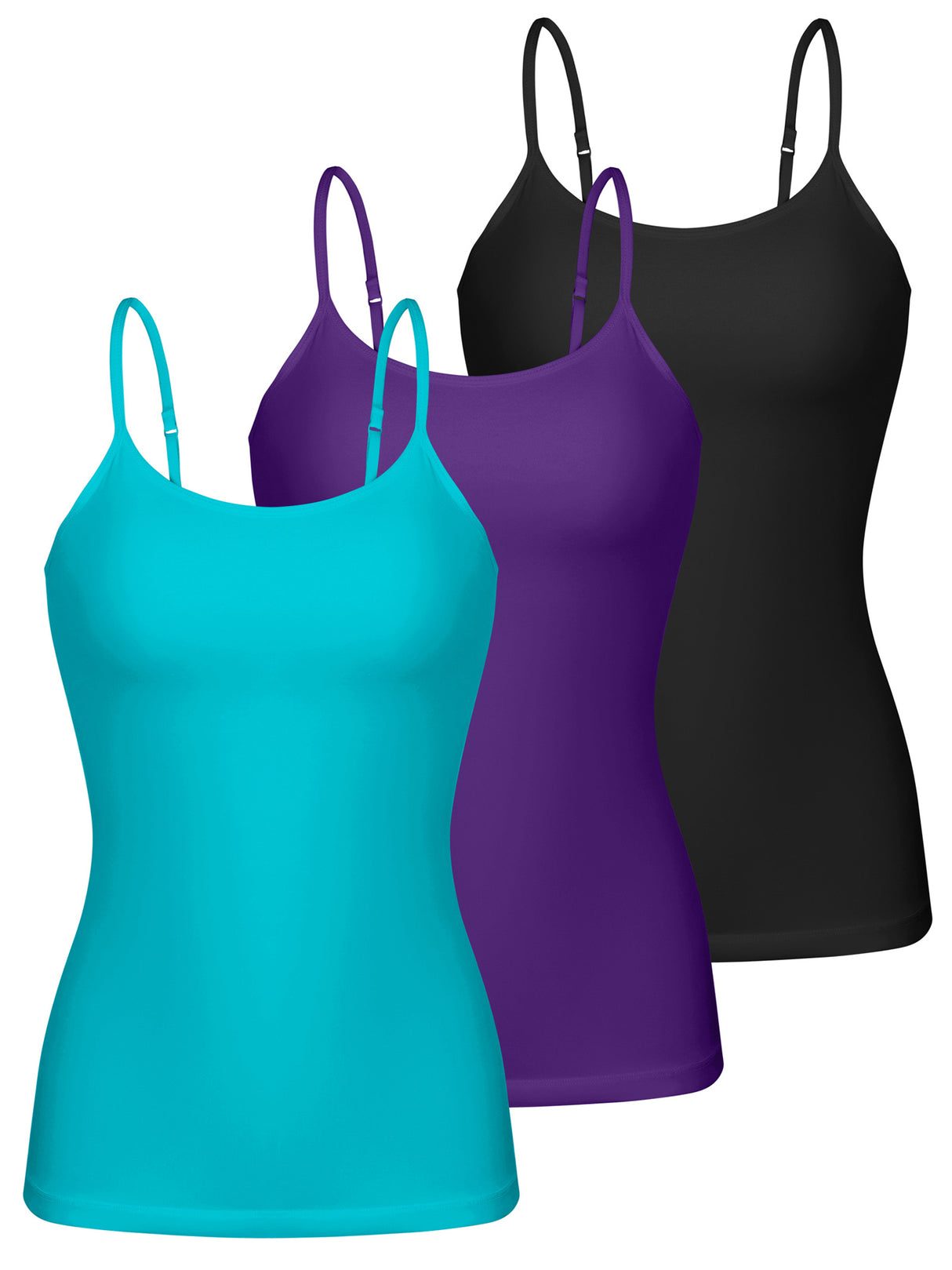 Charmo Womens 3-packs Cotton Scoop Neck Tank Tops Adjustable Spaghetti Strap Undershirts with Shelf Bra