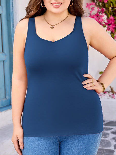 Charmo Women Plus Size Tank Tops with Built-in Padded Bra Adjustable Strap V-Neck Camisole Cotton Cami Shirts 1X-4X