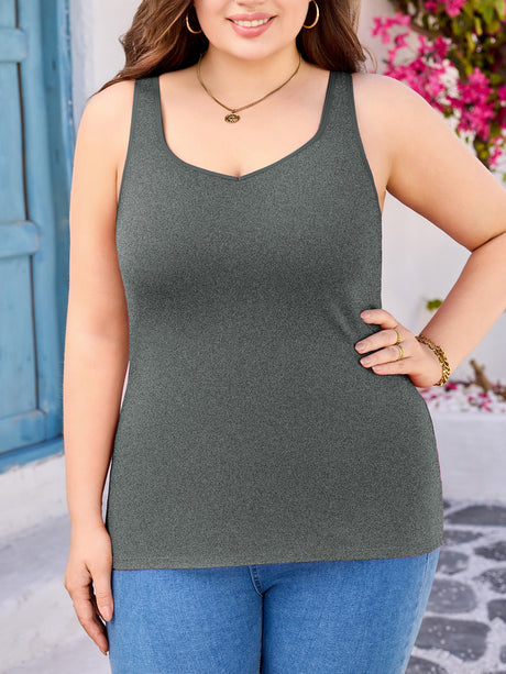 Charmo Women Plus Size Tank Tops with Built-in Padded Bra Adjustable Strap V-Neck Camisole Cotton Cami Shirts 1X-4X