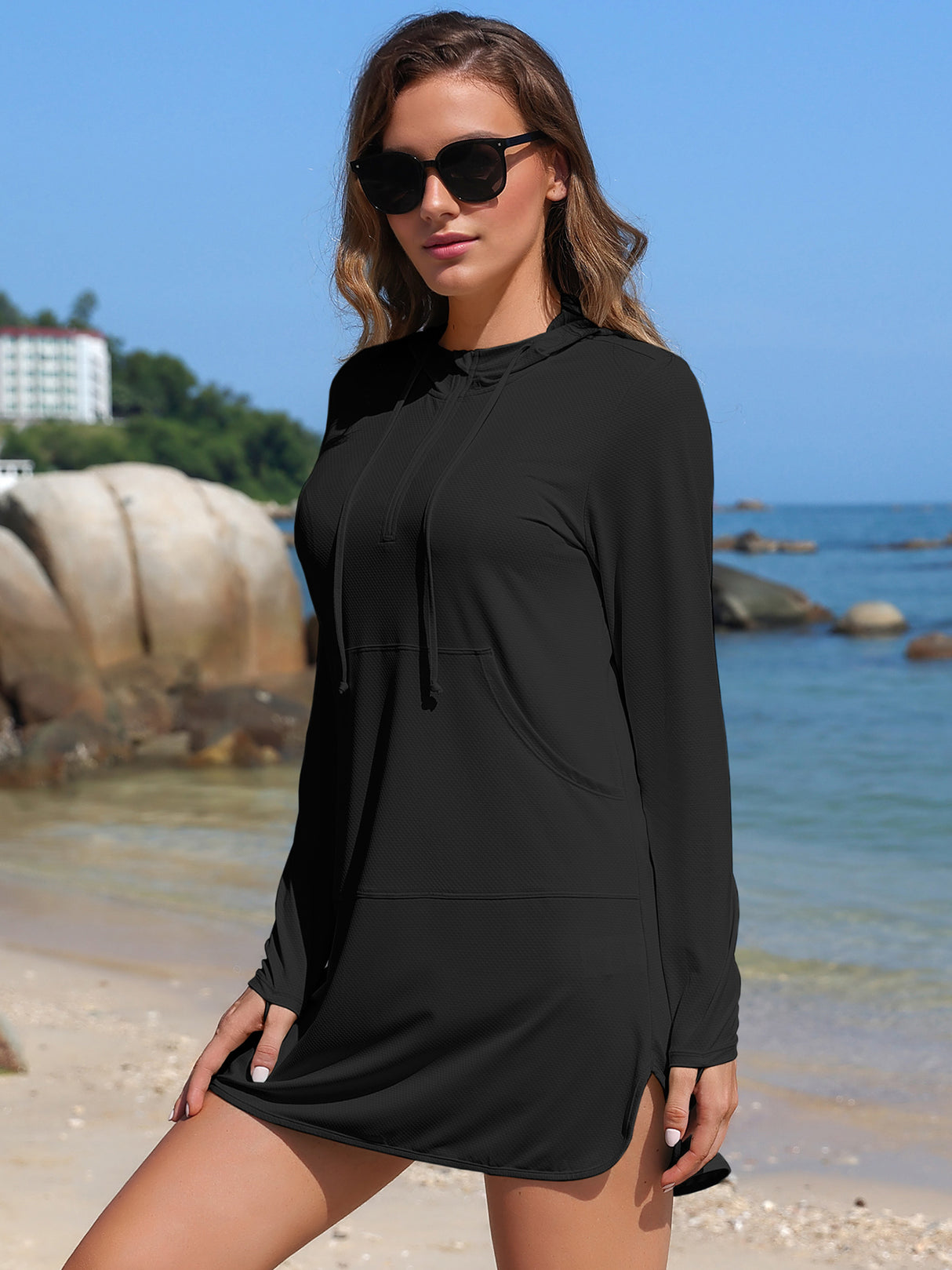 Asoul Women's Hooded UPF 50+ Rash Guard Long Sleeve UV Protection Zipper Swim Shirts Quick Dry Hiking Runing Shirts with Pockets