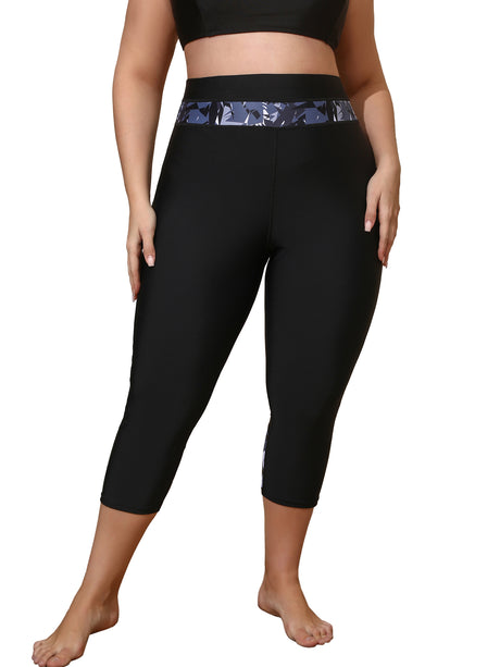 Charmo Plus Size Swim Bottoms for Womens High Waisted Swim Capris Long Swim Shorts