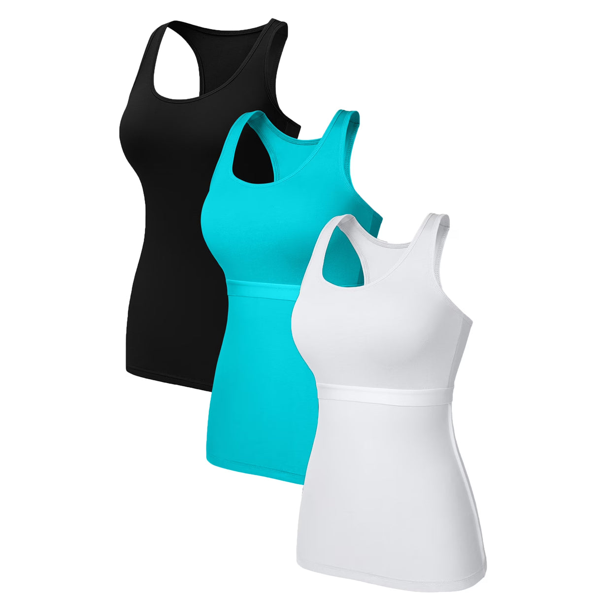 Charmo Womens 3-packs Cotton Tank Tops Fitting Racerback Undershirts Base Layer Camisole with Shelf Bra