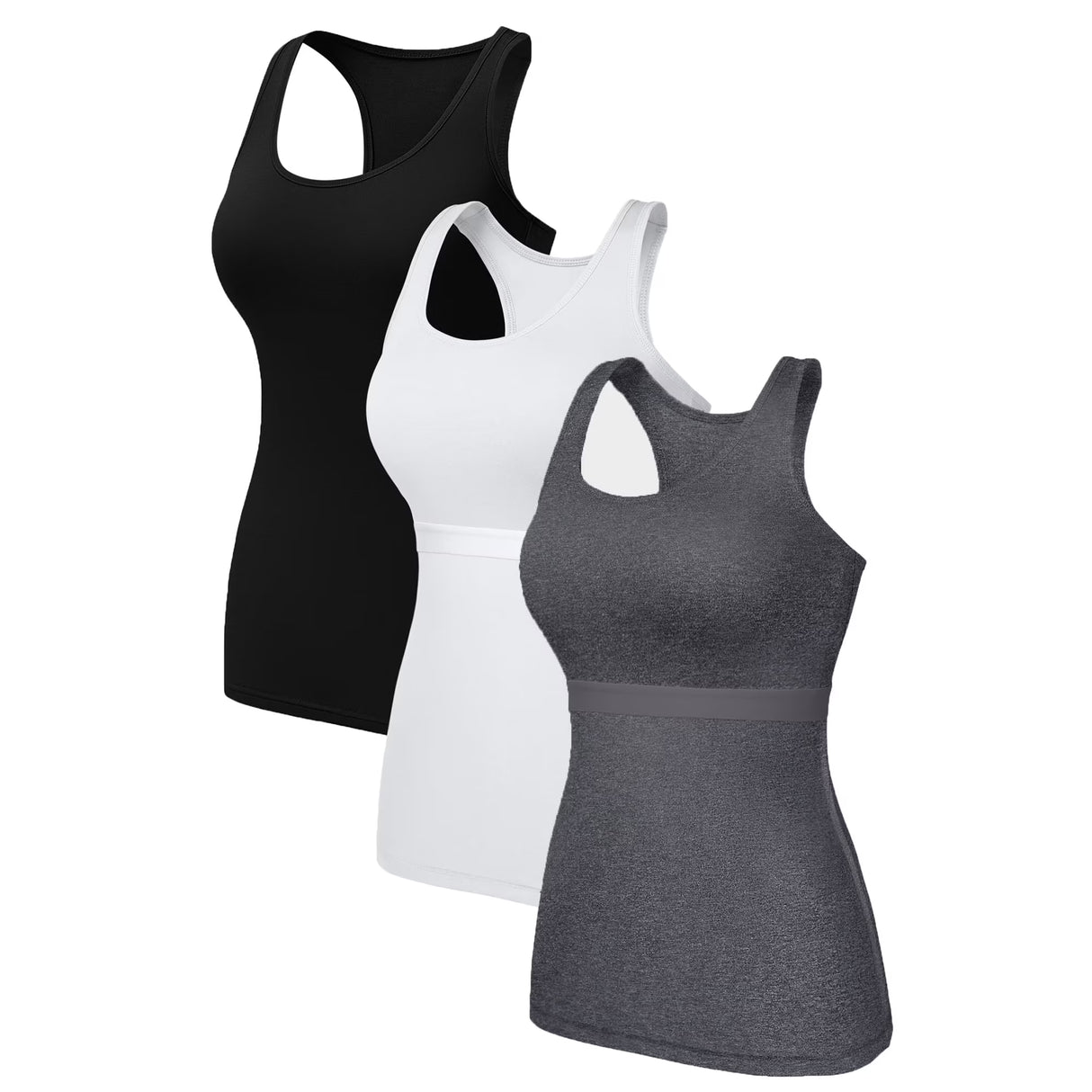Charmo Womens 3-packs Cotton Tank Tops Fitting Racerback Undershirts Base Layer Camisole with Shelf Bra