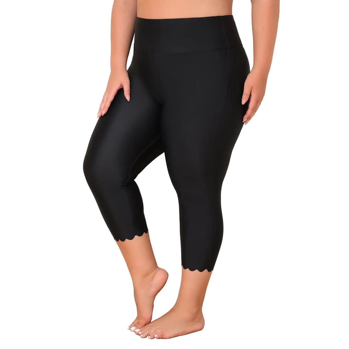 Charmo Plus Size Swim Bottoms for Womens High Waisted Swim Capris Long Swim Shorts