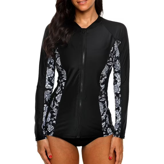 Charmo Women's Zipper Long Sleeve Rash Guard Sun Protection Swim Shirt Athletic Workout Running Tops Shirts
