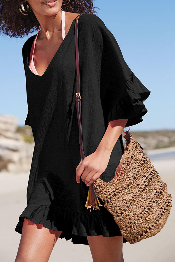 Clearance | Solid Color Classic Half Sleeve Beachwear