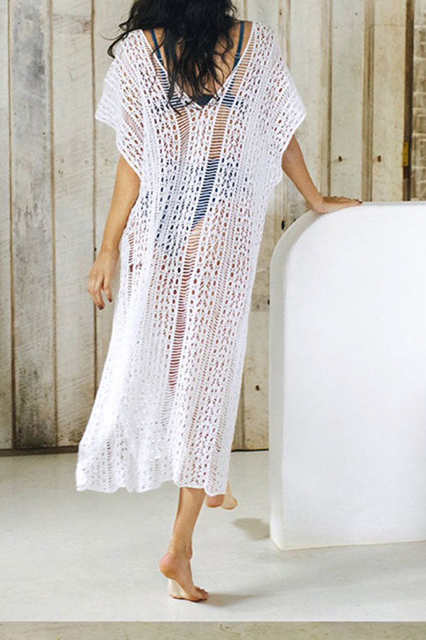 Clearance | V Neck Feminine Side Split Crochet Beachwear