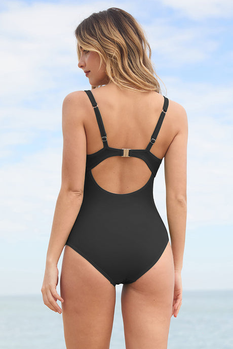 Cut Out Backless Serrated Tummy Control One Piece Swimsuit