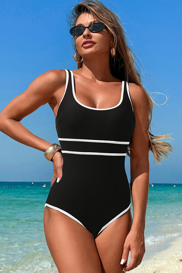 Clearance | U Neck Wide Straps Modest One Piece Swimsuit