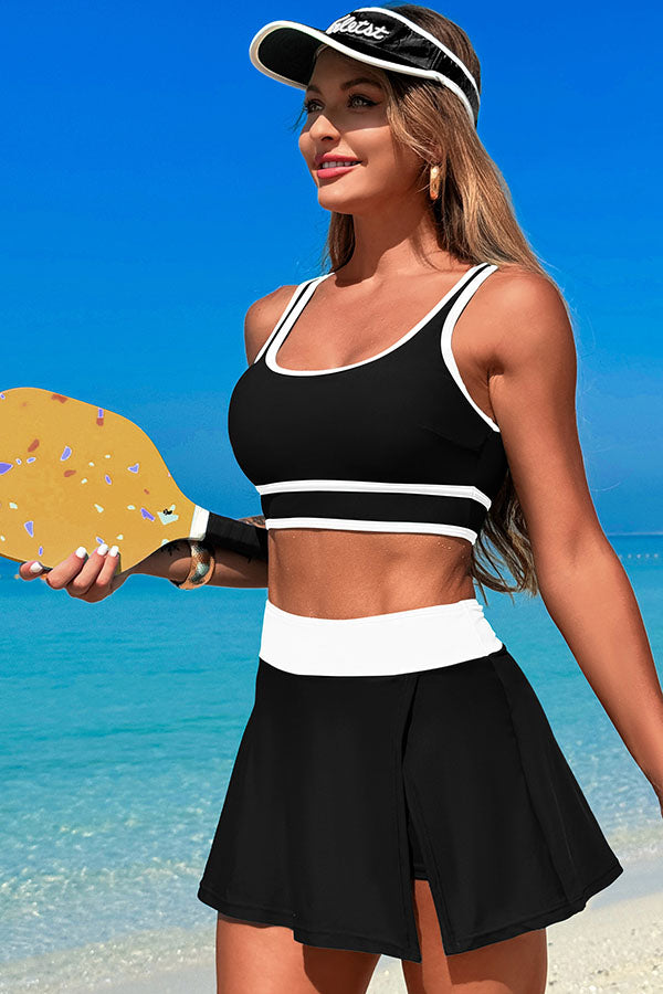 Clearance | U Neck Wide Straps Sporty Bikini With Skirt