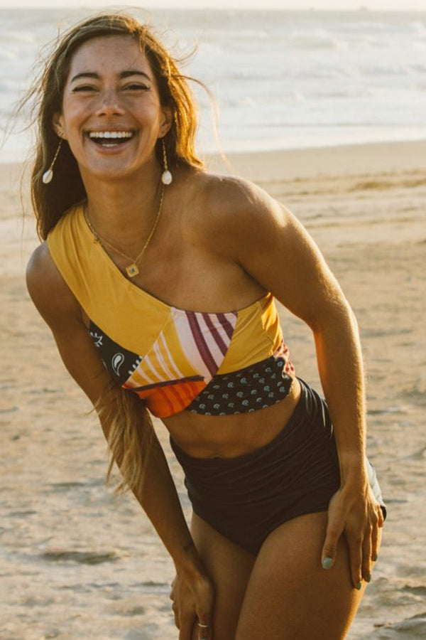 Clearance | Color Block One Shoulder Bikini Suits