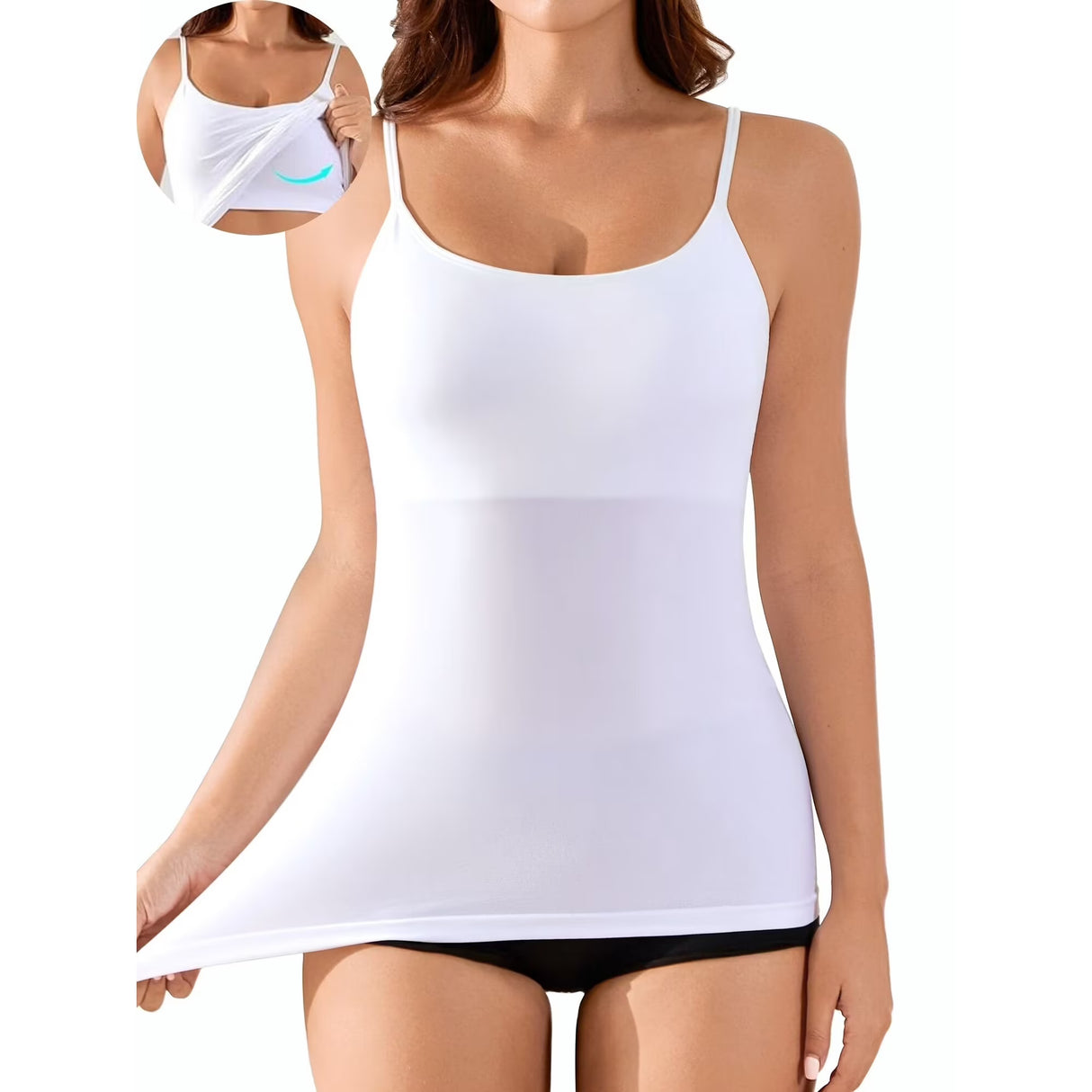 Sociala Women's Seamless Camisole Tank Tops Stretch Spaghetti Strap Camisoles Built-in Bra Basic Undershirt Tanks