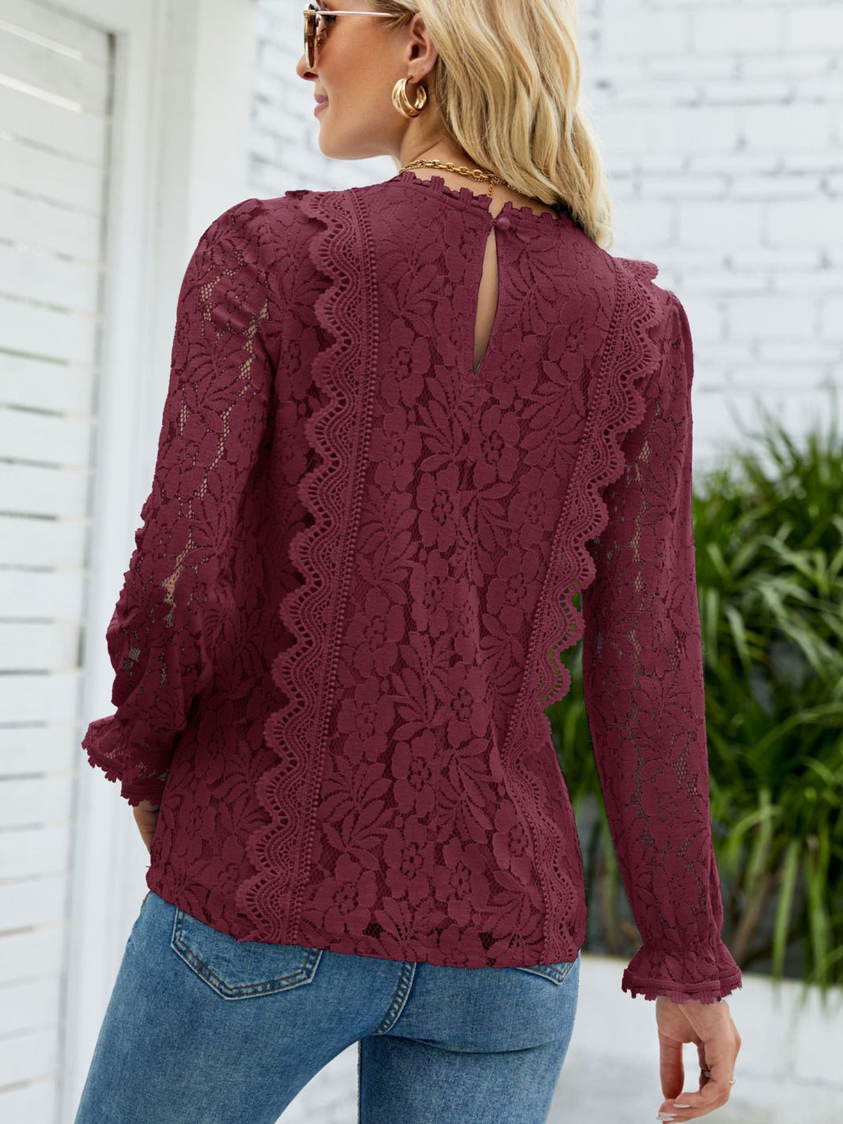 Charmo Women’s Lace Long Sleeve Blouses Tops Dressy T Shirts Loose Casual Shirts