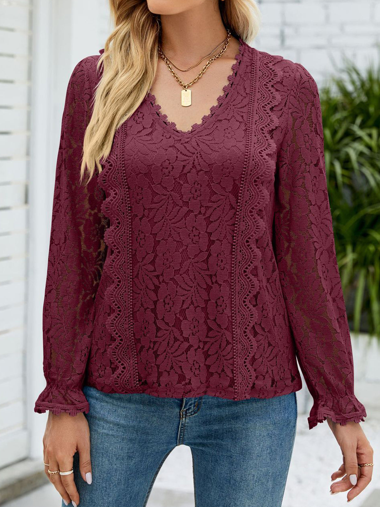 Charmo Women’s Lace Long Sleeve Blouses Tops Dressy T Shirts Loose Casual Shirts