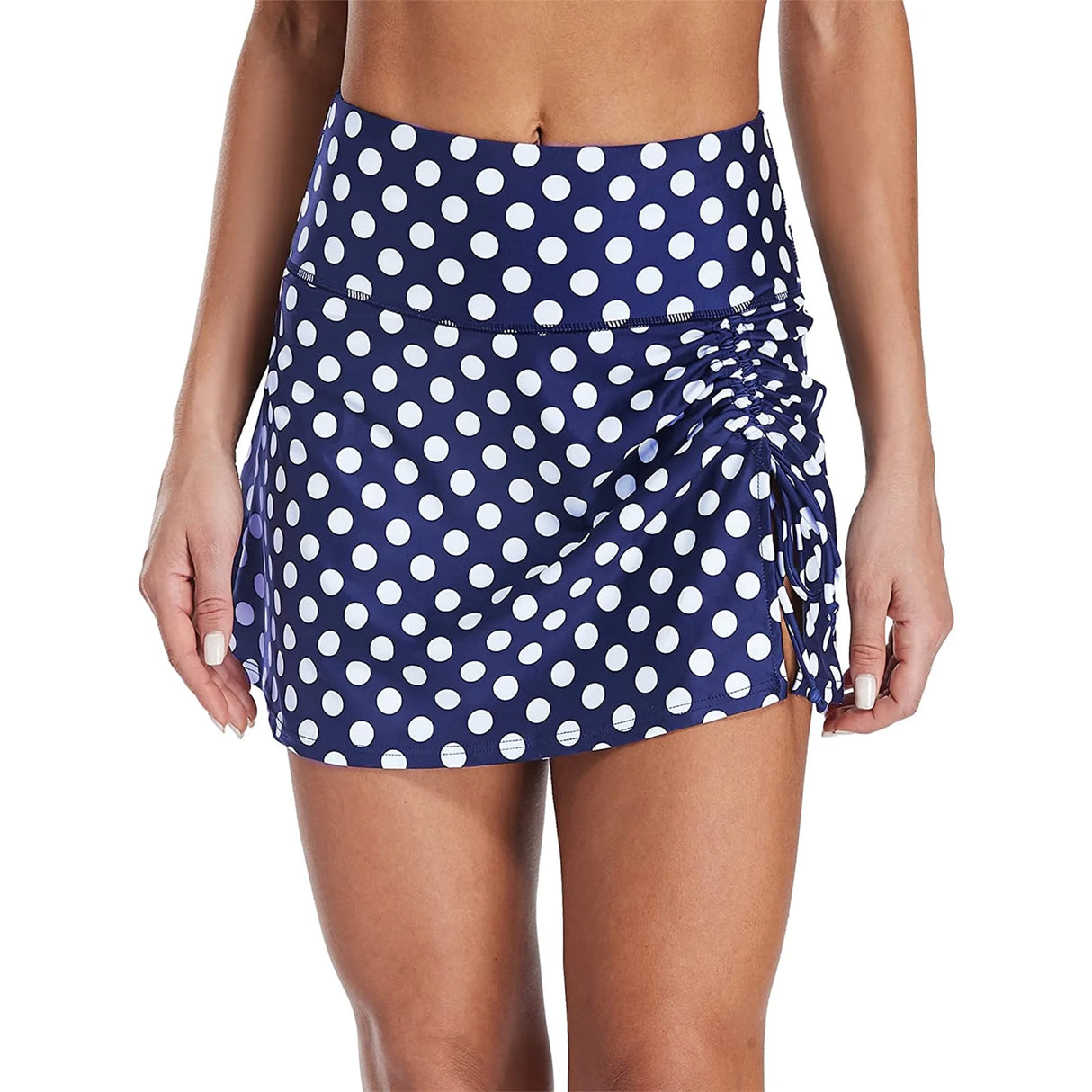 Charmo Womens High Waisted Split Swim Skirt Ruched Drawstring Skirted Swim Bottoms with Built-in Brief