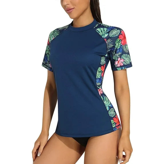 Sociala Women's Printed Active Rash Guard UPF 50+ Sun Protection Swimsuit Bathing Suit Tops Workout Running Tops Shirts