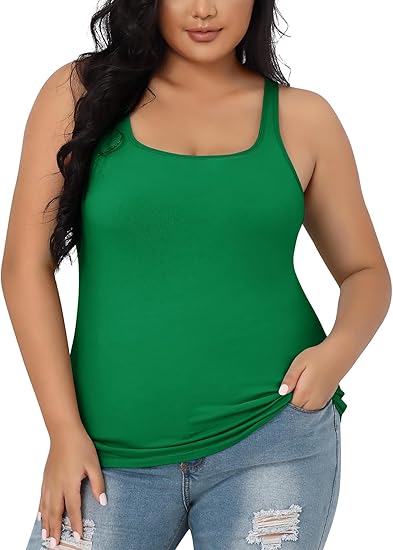 Charmo Womens Plus Size Cotton Tank Tops with Shelf Bra Adjustable Wider Strap Camisole Basic Undershirts 1X-5X