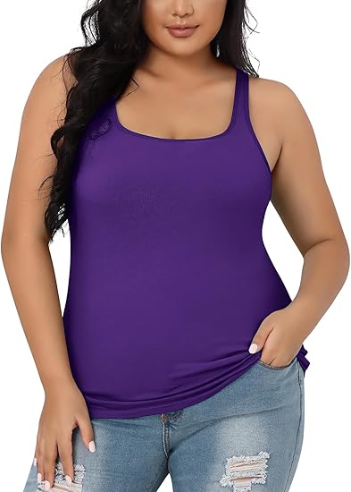 Charmo Womens Plus Size Cotton Tank Tops with Shelf Bra Adjustable Wider Strap Camisole Basic Undershirts 1X-5X