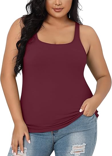 Charmo Womens Plus Size Cotton Tank Tops with Shelf Bra Adjustable Wider Strap Camisole Basic Undershirts 1X-5X