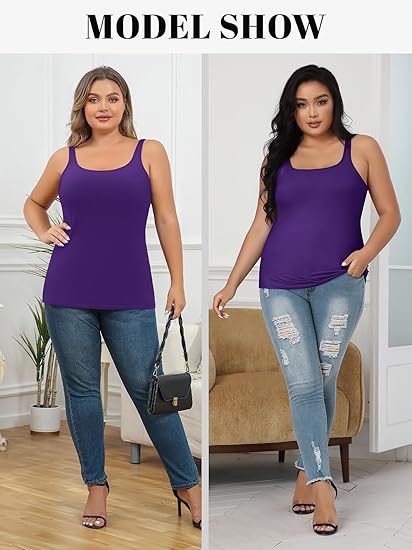 Charmo Womens Plus Size Cotton Tank Tops with Shelf Bra Adjustable Wider Strap Camisole Basic Undershirts 1X-5X