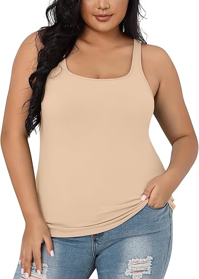 Charmo Womens Plus Size Cotton Tank Tops with Shelf Bra Adjustable Wider Strap Camisole Basic Undershirts 1X-5X