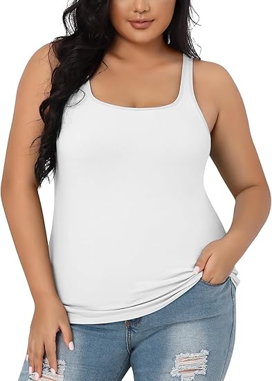 Charmo Womens Plus Size Cotton Tank Tops with Shelf Bra Adjustable Wider Strap Camisole Basic Undershirts 1X-5X