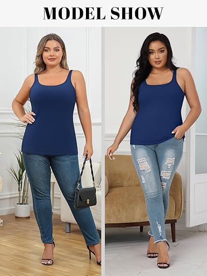 Charmo Womens Plus Size Cotton Tank Tops with Shelf Bra Adjustable Wider Strap Camisole Basic Undershirts 1X-5X