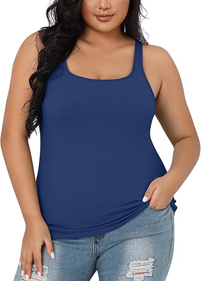 Charmo Womens Plus Size Cotton Tank Tops with Shelf Bra Adjustable Wider Strap Camisole Basic Undershirts 1X-5X